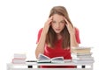 Teenage girl studying at the desk being tired Royalty Free Stock Photo