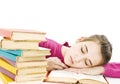 Teenage girl studying at the desk being tired. Royalty Free Stock Photo