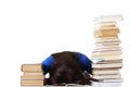 Teenage girl studying at the desk being tired Royalty Free Stock Photo