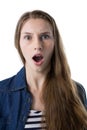 Teenage girl surprised against white background Royalty Free Stock Photo