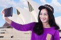 Teenage girl takes selfie picture in Sydney