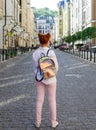 Travel ginger girl morning city red school teenager holiday