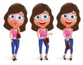 Teenage girl vector characters for fashion with different pose holding handbag