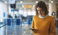 Teenage girl is waiting for her flight Royalty Free Stock Photo