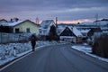 Teenage girl walking on icy road in Germany Royalty Free Stock Photo