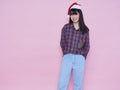 teenage girl wearing santa hat Royalty Free Stock Photo