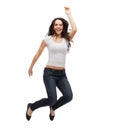 Teenage girl in white blank t-shirt jumping Royalty Free Stock Photo