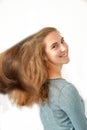 Teenage girl with wonderful long blond hair