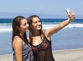 Teenage Girls at the Beach Taking a Selfie