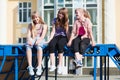 Happy teen girls on city street Royalty Free Stock Photo