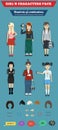 Teenage girls in different clothing styles character pack vector