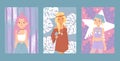 Teenage girls fashion banners, vector illustration. Set of posters with cartoon characters in flat style, teen girls in Royalty Free Stock Photo