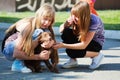 Teenage girls with a puppy