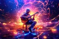 Teenage Guitarist in Colorful Bokeh Background - Generative AI