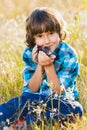 Teenage happy boy playing with rat pet outdoor Royalty Free Stock Photo