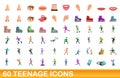 60 teenage icons set, cartoon style Royalty Free Stock Photo