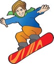 Teenage kid on a snowboard