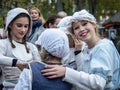 Teenage ladies in traditional Danish costumes