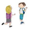 Teenage love. Young schoolboy meeting his schoolmate, blonde girl Royalty Free Stock Photo