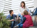 Teenage males and girl talking Royalty Free Stock Photo