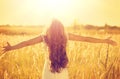 Teenage model girl in white dress enjoying nature Royalty Free Stock Photo