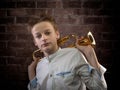 Young Male Violinist portrait against brick wall