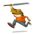 Teenage ninja frog, vector illustration. Brave humanized frog