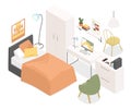 Teenage room - modern vector colorful isometric illustrations set Royalty Free Stock Photo