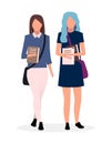 Teenage school friends flat vector illustration. Schoolgirls with books together cartoon characters on white background. Teen Royalty Free Stock Photo