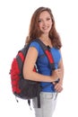 Teenage school girl with rucksack and happy smile Royalty Free Stock Photo