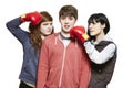 Teenage siblings fighting with boxing gloves Royalty Free Stock Photo