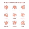 Teenage struggles terracotta concept icons set Royalty Free Stock Photo