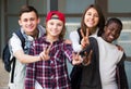 Teenage students close to university Royalty Free Stock Photo