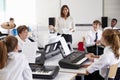 Teenage Students Studying Electronic Keyboard In Music Class