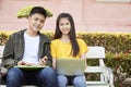 Teenage students work school job on laptop Royalty Free Stock Photo