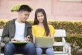 Teenage students work school job on laptop Royalty Free Stock Photo