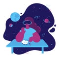 Teenage studies astronomy in vr glasses