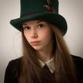 Teenage Victorian Girl With Very Long Hair And A Top Hat Royalty Free Stock Photo