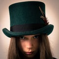 Teenage Victorian Girl With Very Long Hair And A Top Hat