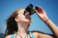 Teenager with binocular Royalty Free Stock Photo