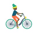 Teenager boy on a bicycle vector cartoon on a white background. Royalty Free Stock Photo