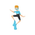 Teenager boy engaged snorkeling in sea. Young guy in diving suit, flippers and mask with tube. Flat vector desing Royalty Free Stock Photo