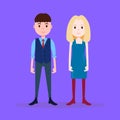 Teenager boy girl character serious male female template for design work and animation on violet background full length