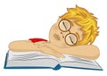 Teenager boy with glasses fallen asleep on his book Royalty Free Stock Photo