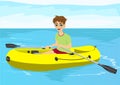 Teenager boy with glasses in yellow rubber boat Royalty Free Stock Photo