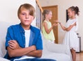 Teenager boy offended on little girlfriends Royalty Free Stock Photo