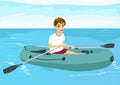 Teenager boy in rubber boat
