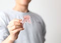 Teenager boy showing Dental braces .orthodontic appliance dental