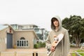 Teenager boy in a skate park, outdoor portrait. adolesence concept, teen culture Royalty Free Stock Photo