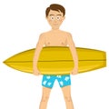 Teenager boy with a surfboard isolated over white background Royalty Free Stock Photo